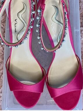 Nina Hot Pink Beaded Slingback Heels